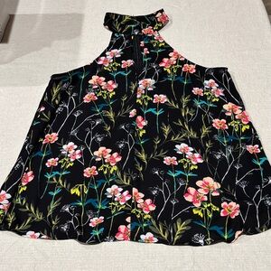 Express Black Floral Halter Blouse with Pink & Yellow Blooms